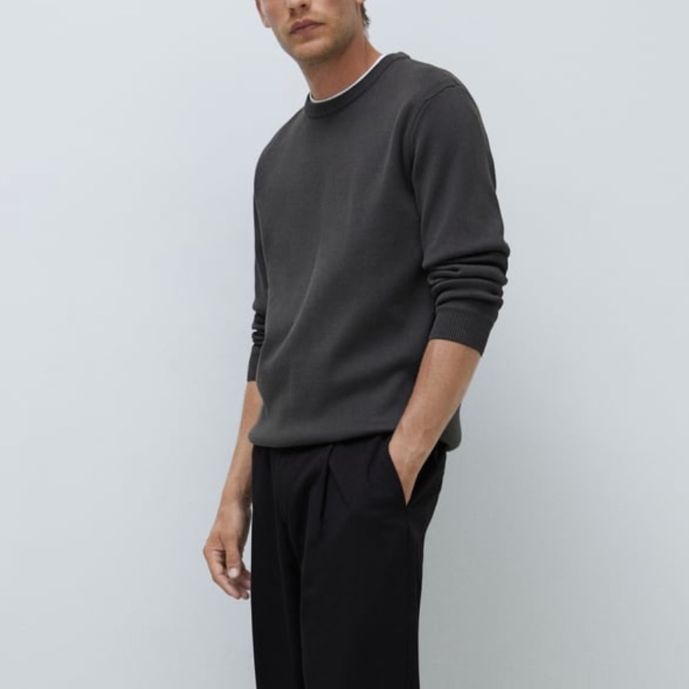 Zara Man Light Grey Crew Neck Sweatshirt